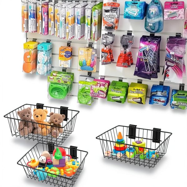 Polmart Slatwall Basket Black Steel Storage Industrial-5