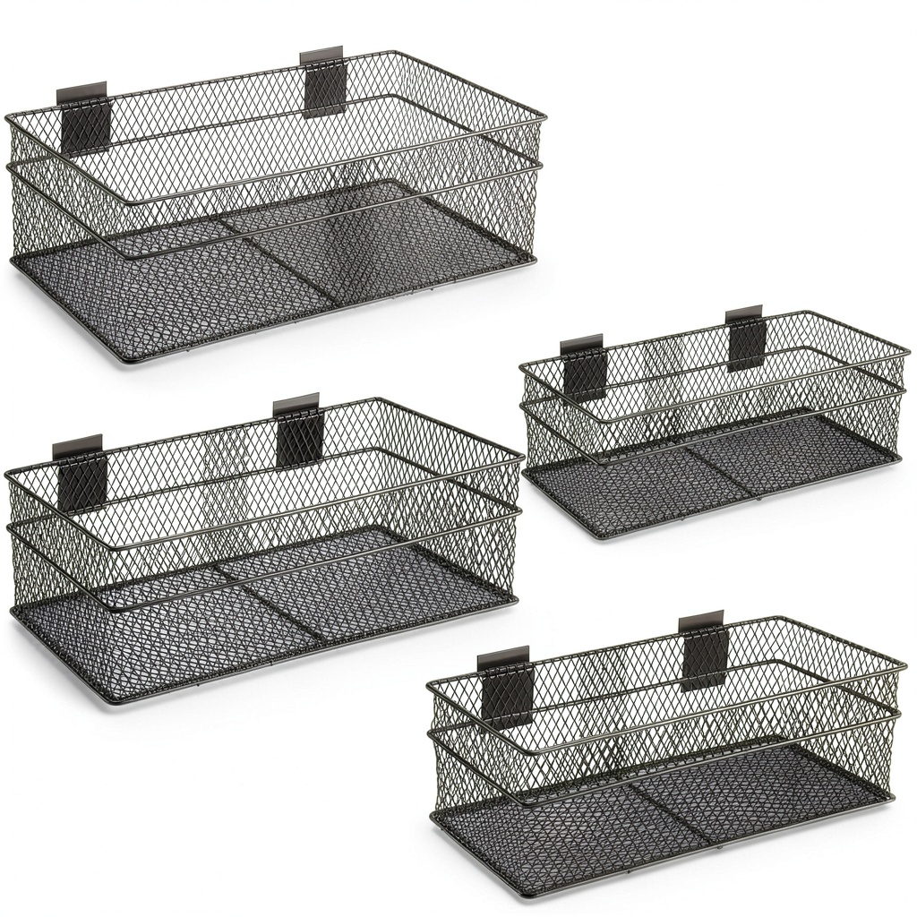 Barydat slatwall basket mounted on a wall in a workshop