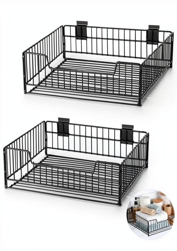 Maxdot Slatwall Baskets Black Metal Storage Organization-0