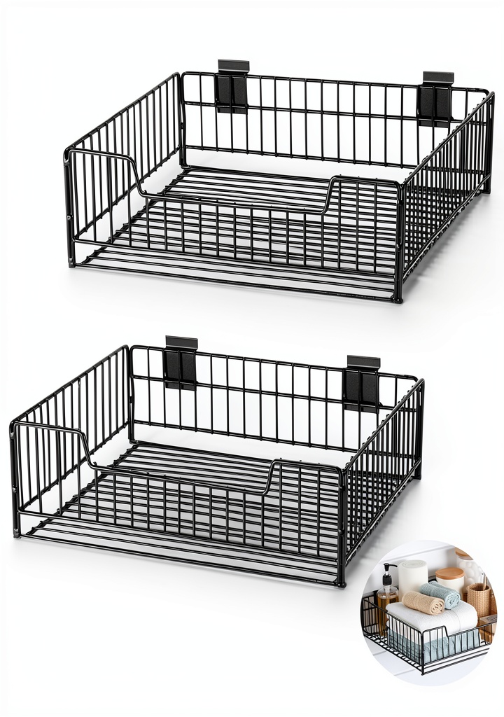 'Maxdot slatwall baskets mounted on a garage wall'