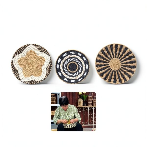 HJ Handwoven Bulrush Wall Baskets Boho Decor Set-1