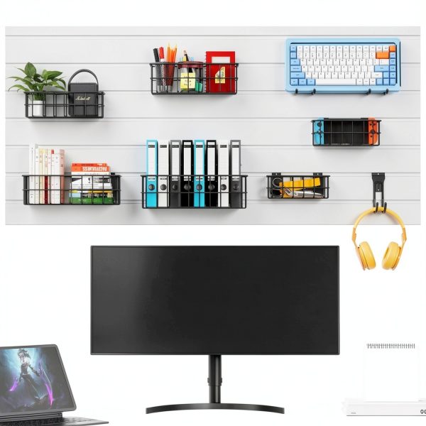 Slatwall Baskets MENEONE Carbon Steel L‑Shaped Set-4