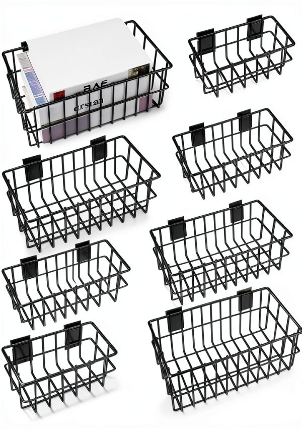 Hicarer Slatwall Baskets Metal Storage Modern Black Finish-0