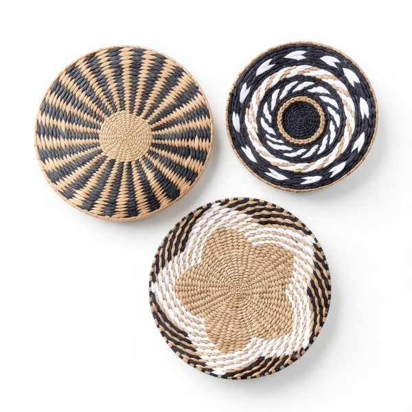 HJ Handwoven Bulrush Wall Baskets Boho Decor Set-3