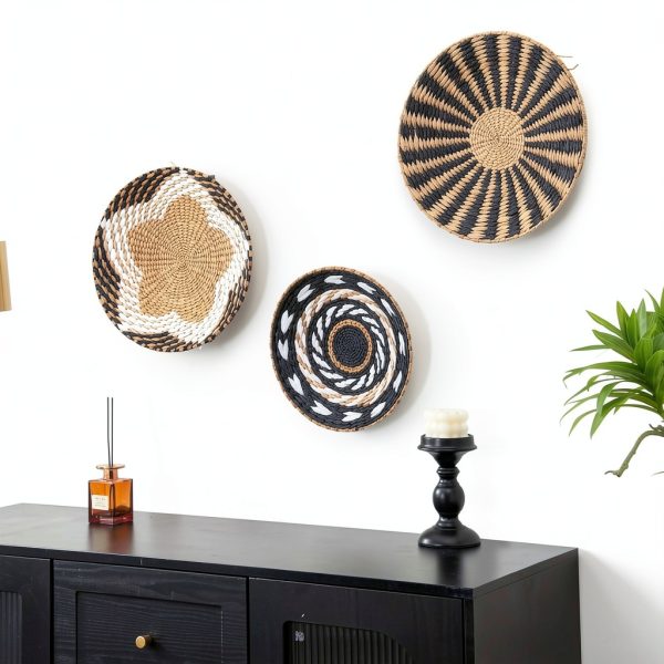 HJ Handwoven Bulrush Wall Baskets Boho Decor Set-4