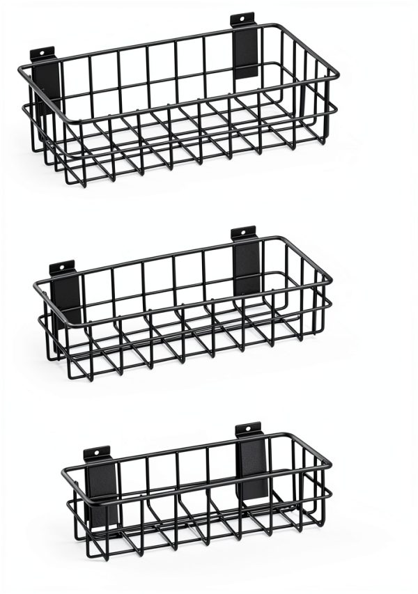 Slatwall Baskets MENEONE Carbon Steel L‑Shaped Set-2