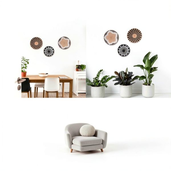 HJ Handwoven Bulrush Wall Baskets Boho Decor Set-2