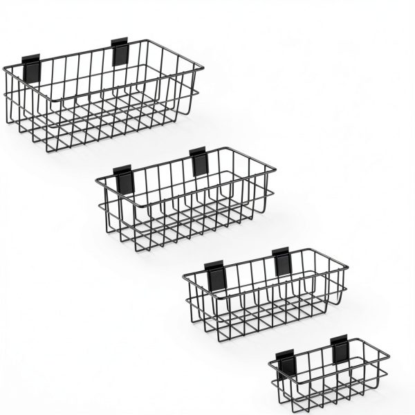 Hicarer Slatwall Baskets Metal Storage Modern Black Finish-2