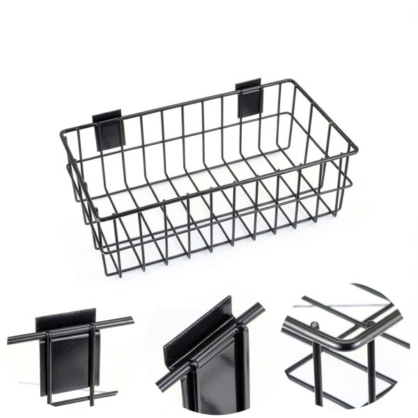 Hicarer Slatwall Baskets Metal Storage Modern Black Finish-3