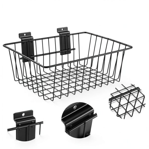 Polmart Slatwall Basket Black Steel Storage Industrial-2