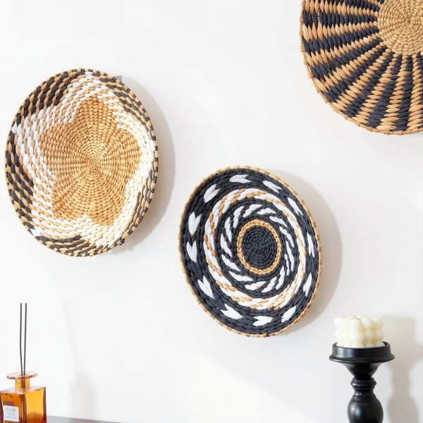HJ Handwoven Bulrush Wall Baskets Boho Decor Set-5