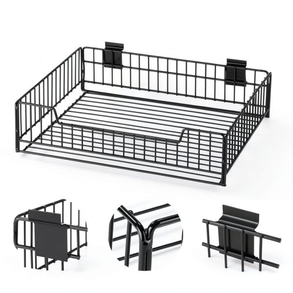 Maxdot Slatwall Baskets Black Metal Storage Organization-3