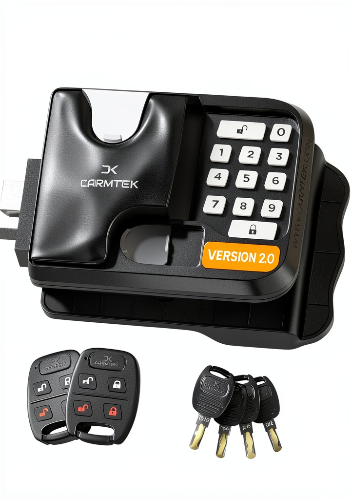 CARMTEK RV door lock installed on a right‑hand hinged trailer door