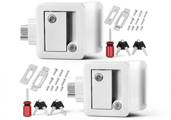 RV Door Lock Ramkle Aluminum Zinc Alloy 2 Lock Set White-0