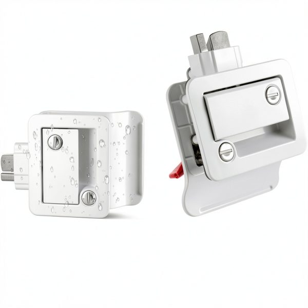 RV Door Lock Ramkle Aluminum Zinc Alloy 2 Lock Set White-2