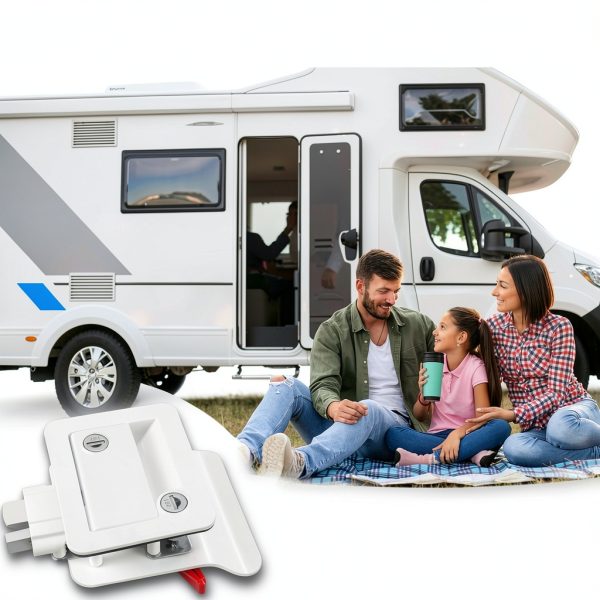 RV Door Lock Ramkle Aluminum Zinc Alloy 2 Lock Set White-1