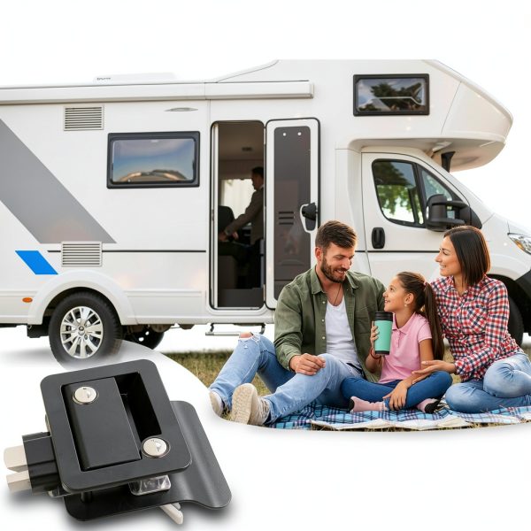 RV Door Latch Ramkle Aluminum Zinc Alloy Deadbolt 2‑Lock Black-1