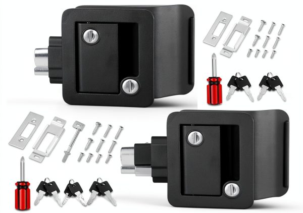RV Door Latch Ramkle Aluminum Zinc Alloy Deadbolt 2‑Lock Black-0