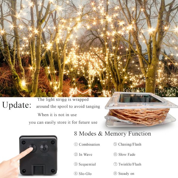 Joomer Solar Fairy Lights 2-Pack 80FT 240LED Waterproof Warm White-2